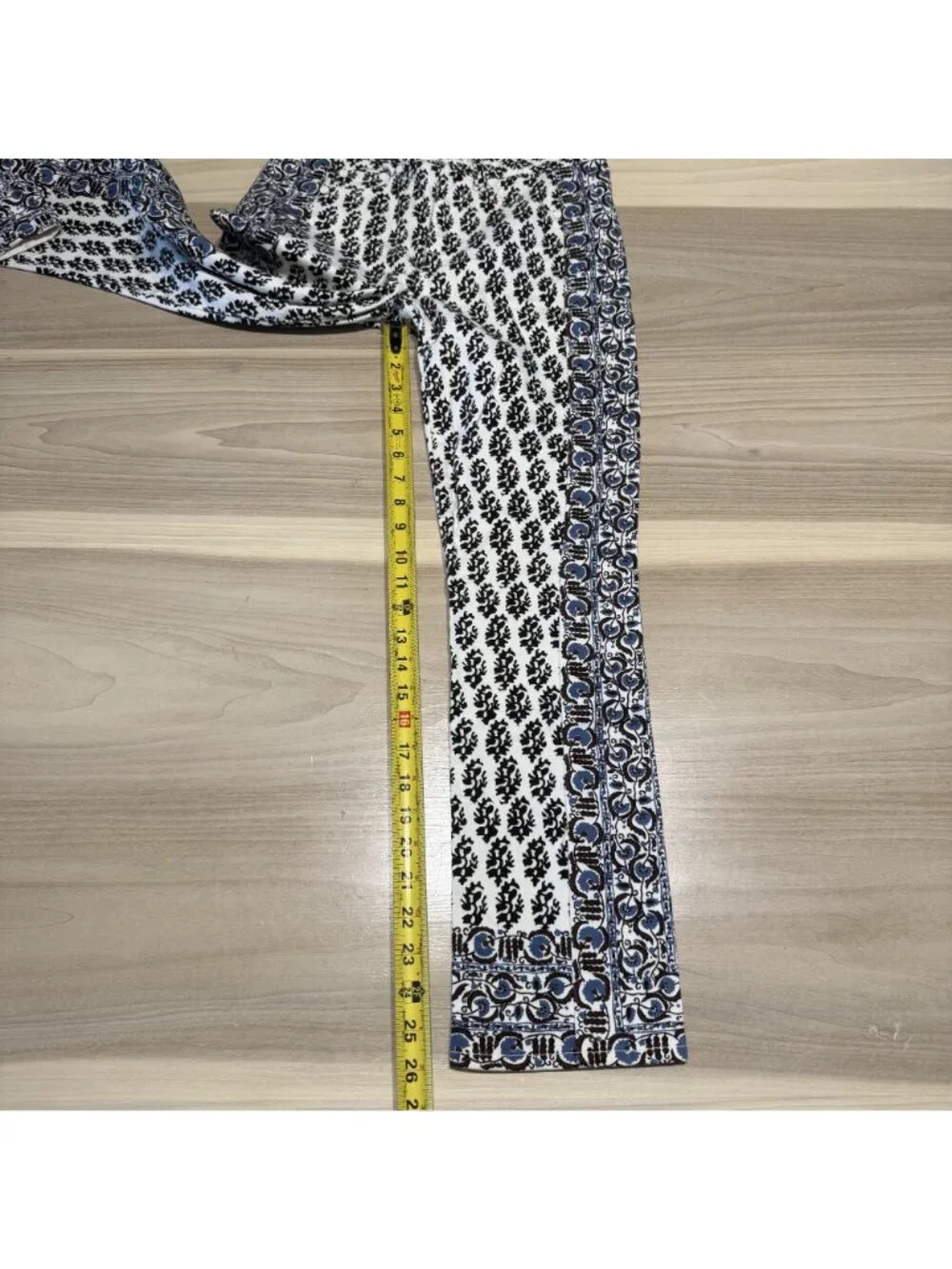 Tory Burch White Black Blue Printed Cotton Blend Straight Jeans Women's Size 24
